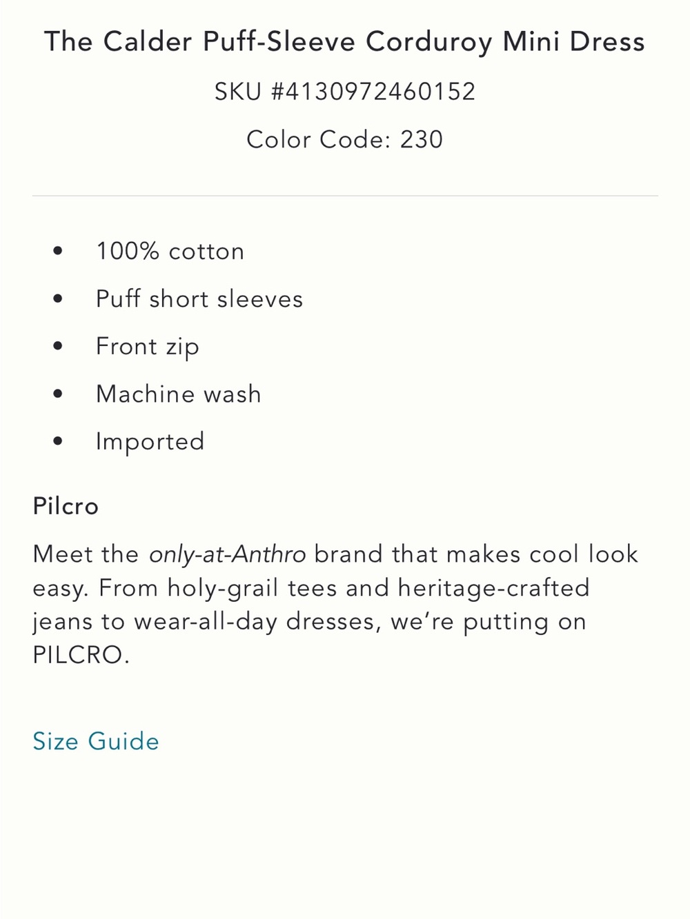 Anthropologie The Calder Puff-Sleeve Corduroy Mini Dress - Picture 4 of 4